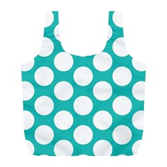 Turquoise Polkadot Pattern Reusable Bag (L) from ArtsNow.com Front