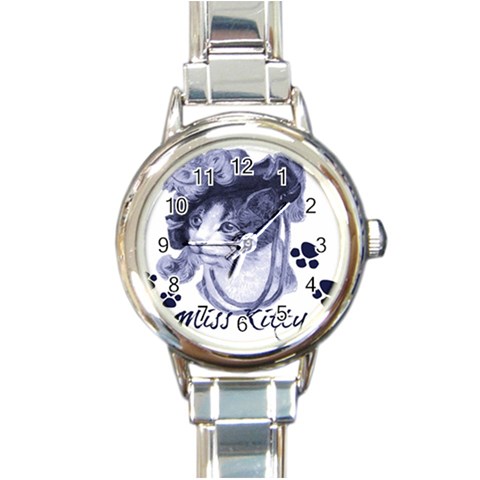 Miss Kitty blues Round Italian Charm Watch from ArtsNow.com Front