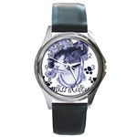 Miss Kitty blues Round Leather Watch (Silver Rim)