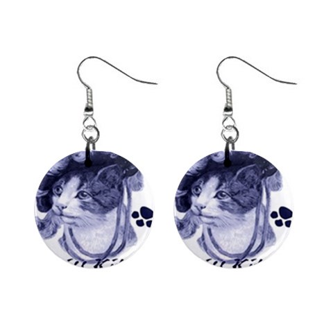 Miss Kitty blues Mini Button Earrings from ArtsNow.com Front