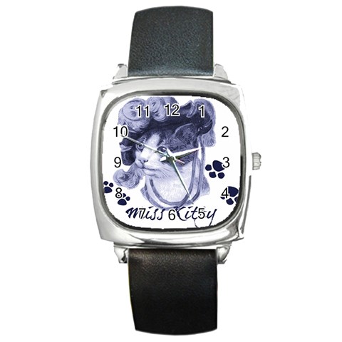 Miss Kitty blues Square Leather Watch from ArtsNow.com Front