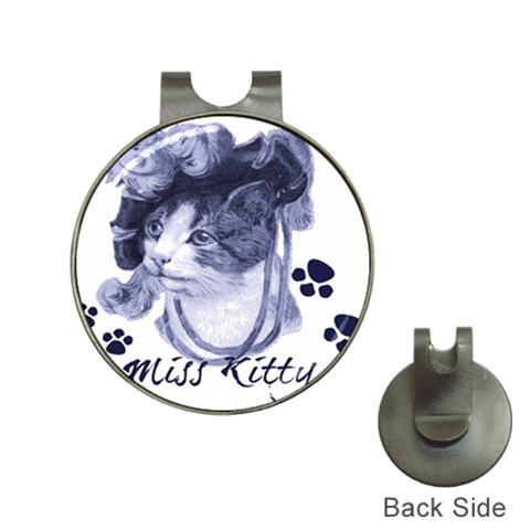 Miss Kitty blues Hat Clip with Golf Ball Marker from ArtsNow.com Front