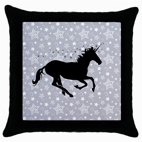 Unicorn on Starry Background Black Throw Pillow Case from ArtsNow.com Front