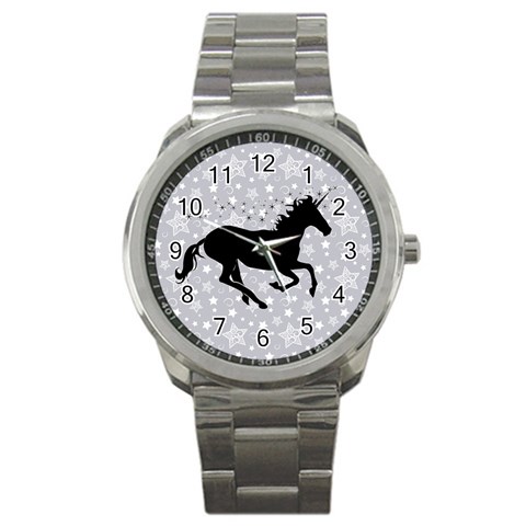 Unicorn on Starry Background Sport Metal Watch from ArtsNow.com Front