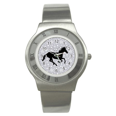 Unicorn on Starry Background Stainless Steel Watch (Slim) from ArtsNow.com Front