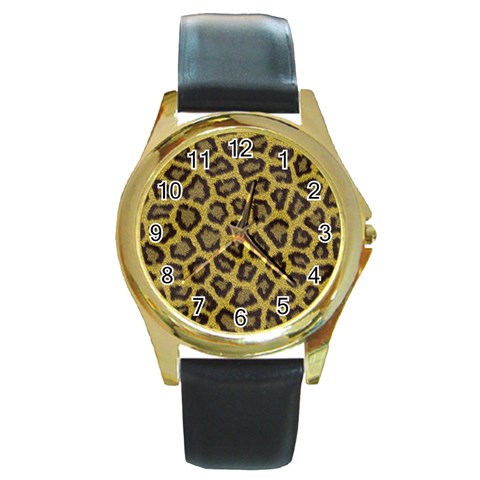 Leopard Round Gold Metal Watch from ArtsNow.com Front