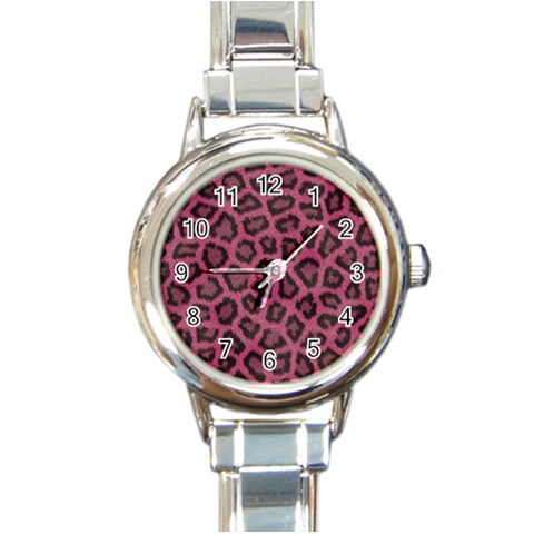 Leopard Round Italian Charm Watch from ArtsNow.com Front