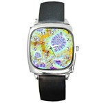 Golden Violet Sea Shells, Abstract Ocean Square Leather Watch