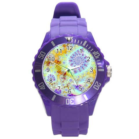 Golden Violet Sea Shells, Abstract Ocean Plastic Sport Watch (Large) from ArtsNow.com Front