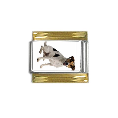 happy_dog1 Gold Trim Italian Charm (9mm) from ArtsNow.com Front