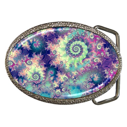 Violet Teal Sea Shells, Abstract Underwater Forest Belt Buckle from ArtsNow.com Front