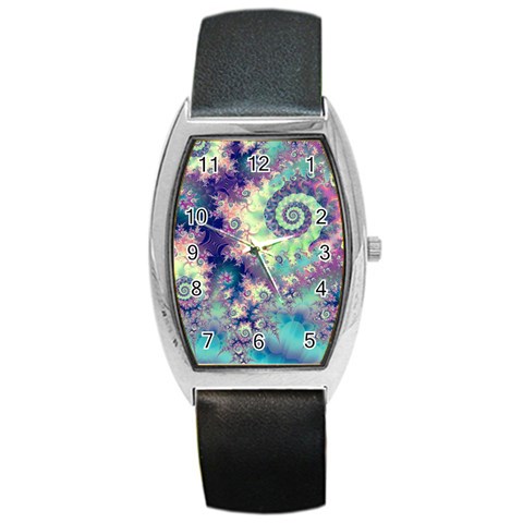 Violet Teal Sea Shells, Abstract Underwater Forest Barrel Style Metal Watch from ArtsNow.com Front