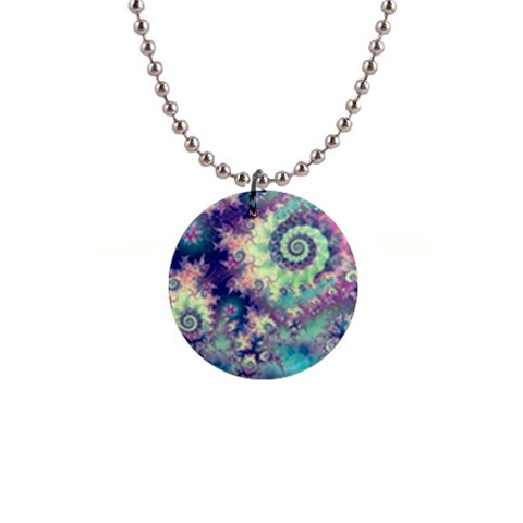 Violet Teal Sea Shells, Abstract Underwater Forest 1  Button Necklace from ArtsNow.com Front