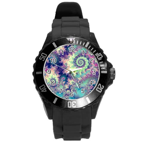 Violet Teal Sea Shells, Abstract Underwater Forest Round Plastic Sport Watch Large from ArtsNow.com Front