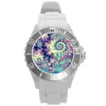 Violet Teal Sea Shells, Abstract Underwater Forest Round Plastic Sport Watch Large