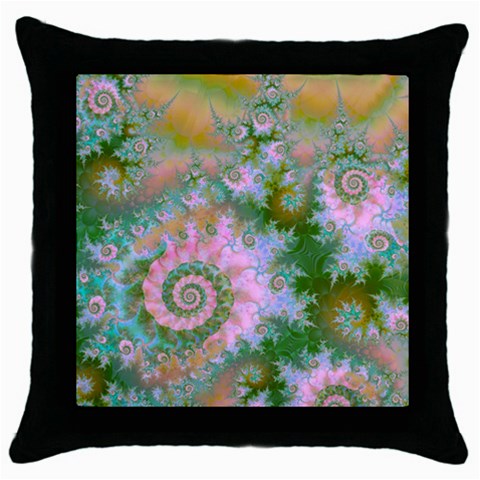 Rose Forest Green, Abstract Swirl Dance Black Throw Pillow Case from ArtsNow.com Front