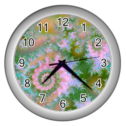 Rose Forest Green, Abstract Swirl Dance Wall Clock (Silver) from ArtsNow.com Front