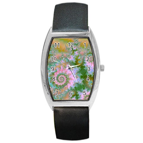 Rose Forest Green, Abstract Swirl Dance Tonneau Leather Watch from ArtsNow.com Front