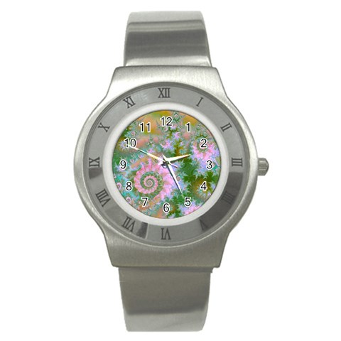 Rose Forest Green, Abstract Swirl Dance Stainless Steel Watch (Slim) from ArtsNow.com Front