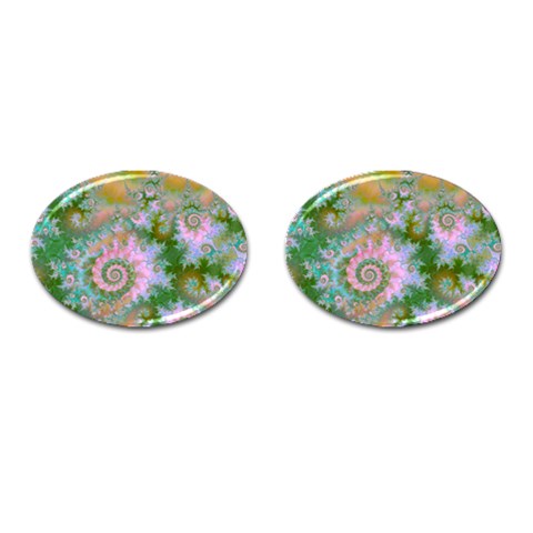 Rose Forest Green, Abstract Swirl Dance Cufflinks (Oval) from ArtsNow.com Front(Pair)