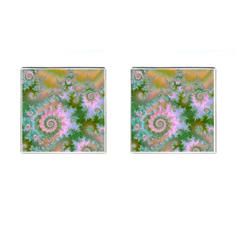 Rose Forest Green, Abstract Swirl Dance Cufflinks (Square) from ArtsNow.com Front(Pair)