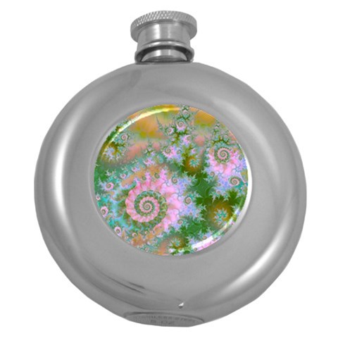 Rose Forest Green, Abstract Swirl Dance Hip Flask (Round) from ArtsNow.com Front