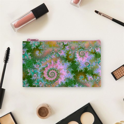 Rose Forest Green, Abstract Swirl Dance Cosmetic Bag (Small) from ArtsNow.com Front