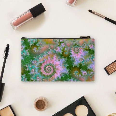 Rose Forest Green, Abstract Swirl Dance Cosmetic Bag (Small) from ArtsNow.com Back