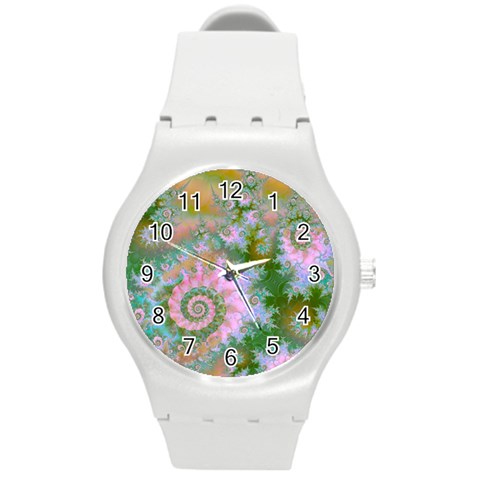 Rose Forest Green, Abstract Swirl Dance Plastic Sport Watch (Medium) from ArtsNow.com Front