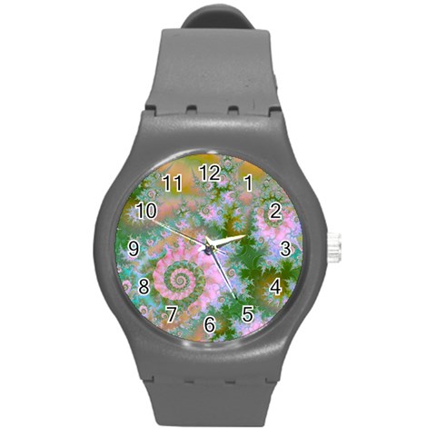 Rose Forest Green, Abstract Swirl Dance Plastic Sport Watch (Medium) from ArtsNow.com Front