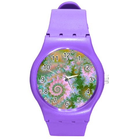 Rose Forest Green, Abstract Swirl Dance Plastic Sport Watch (Medium) from ArtsNow.com Front