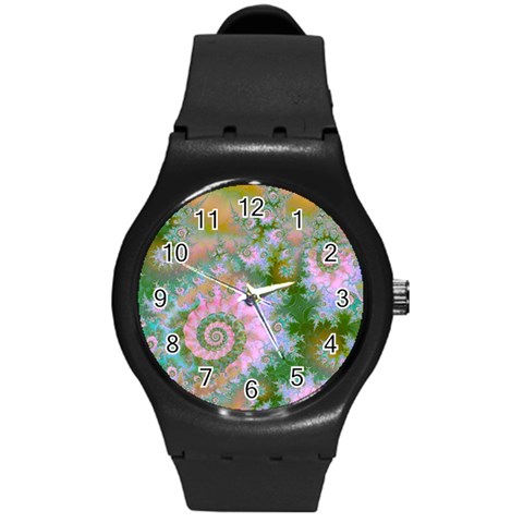 Rose Forest Green, Abstract Swirl Dance Plastic Sport Watch (Medium) from ArtsNow.com Front