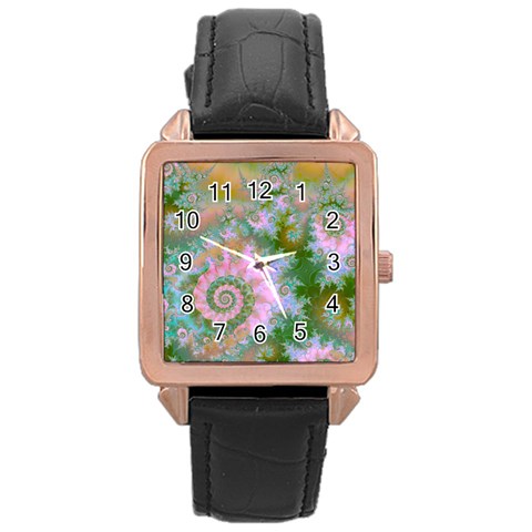 Rose Forest Green, Abstract Swirl Dance Rose Gold Leather Watch  from ArtsNow.com Front