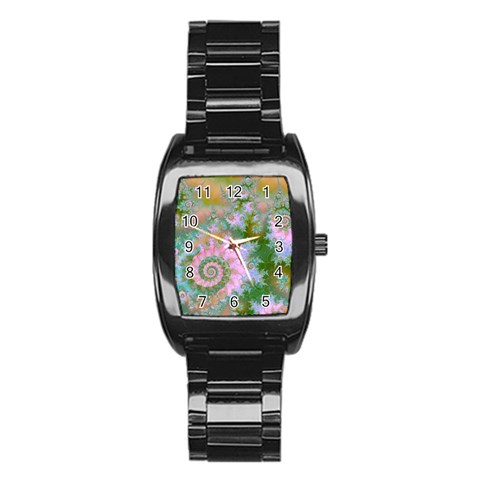 Rose Forest Green, Abstract Swirl Dance Stainless Steel Barrel Watch from ArtsNow.com Front