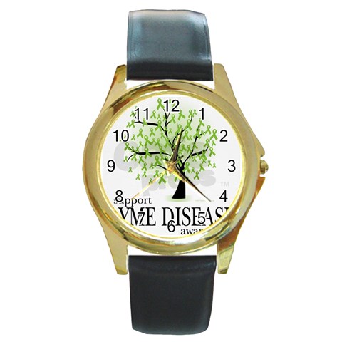 Lyme Tree Round Gold Metal Watch from ArtsNow.com Front