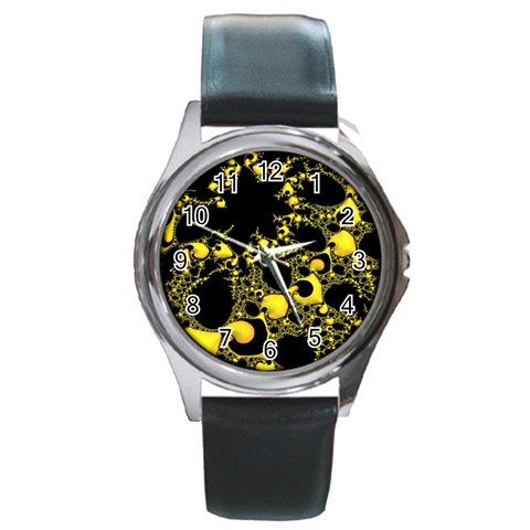 Special Fractal 04 Yellow Round Leather Watch (Silver Rim) from ArtsNow.com Front