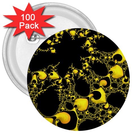 Special Fractal 04 Yellow 3  Button (100 pack) from ArtsNow.com Front