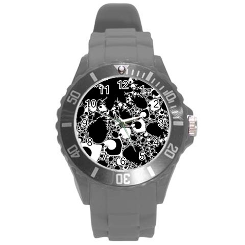 Special Fractal 04 B&w Plastic Sport Watch (Large) from ArtsNow.com Front