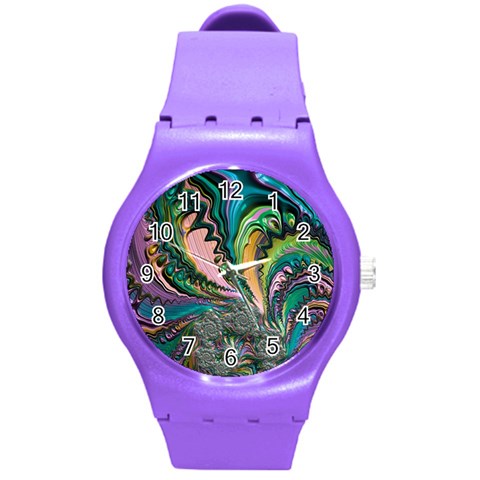 Special Fractal 02 Purple Plastic Sport Watch (Medium) from ArtsNow.com Front