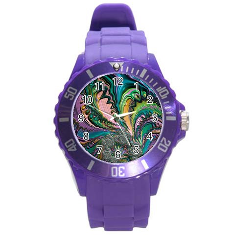 Special Fractal 02 Purple Plastic Sport Watch (Large) from ArtsNow.com Front