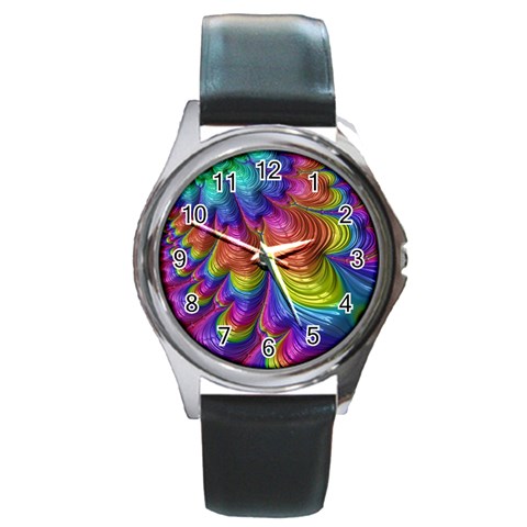 Radiant Sunday Neon Round Leather Watch (Silver Rim) from ArtsNow.com Front