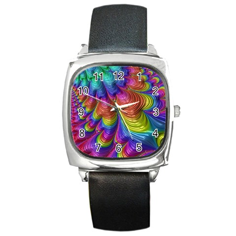 Radiant Sunday Neon Square Leather Watch from ArtsNow.com Front