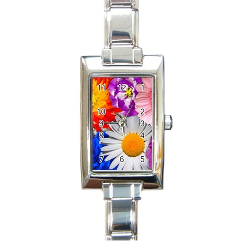 Lovely Flowers, Blue Rectangular Italian Charm Watch from ArtsNow.com Front