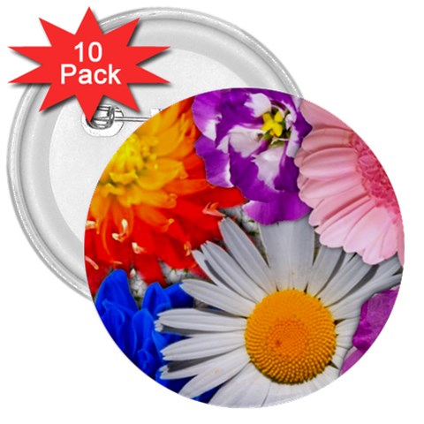 Lovely Flowers, Blue 3  Button (10 pack) from ArtsNow.com Front