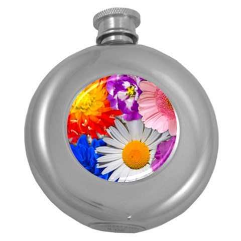 Lovely Flowers, Blue Hip Flask (Round) from ArtsNow.com Front