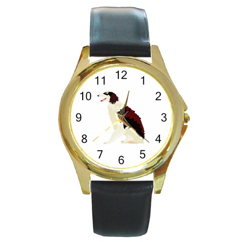 Afghan Hound Round Gold Metal Watch from ArtsNow.com Front