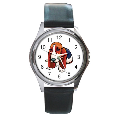 Basset Hound Round Metal Watch from ArtsNow.com Front