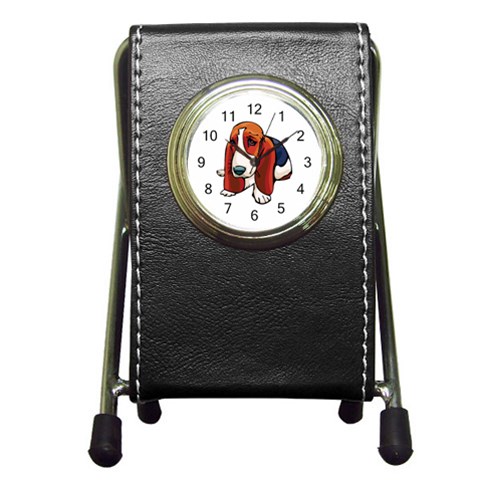 Basset Hound Pen Holder Desk Clock from ArtsNow.com Front