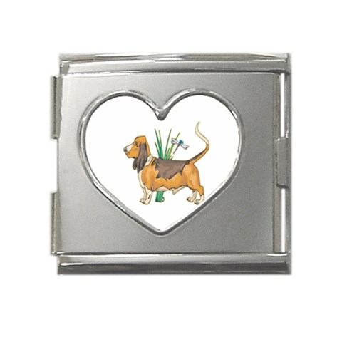 Basset Hound Mega Link Heart Italian Charm (18mm) from ArtsNow.com Front