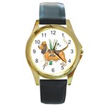 Basset Hound Round Gold Metal Watch